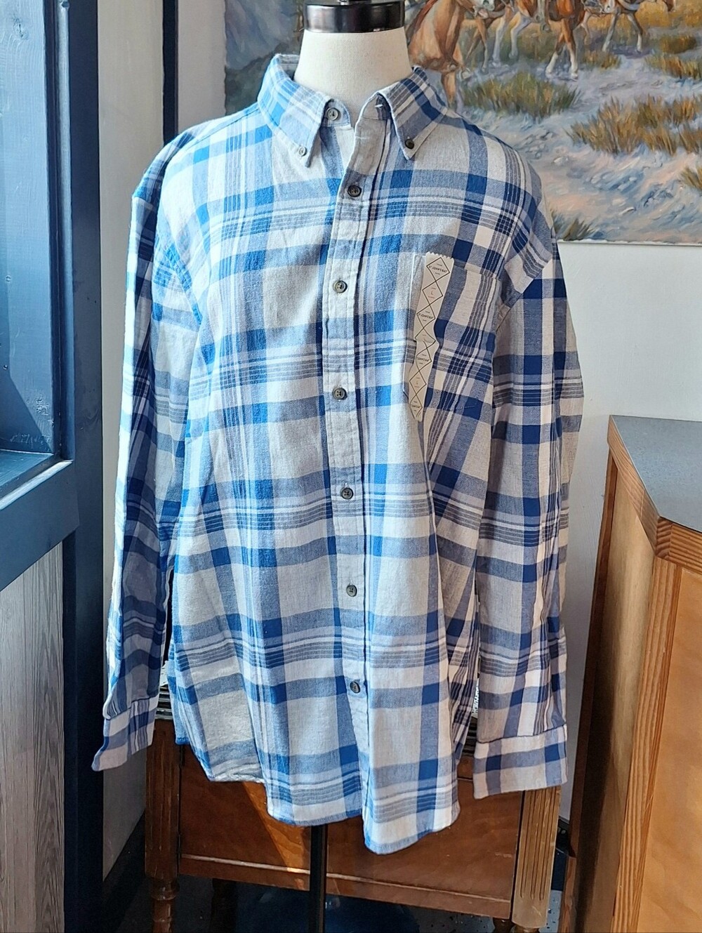 ST John's Bay Grey Heather Tartan Brushed Flannel, Large, RN#93677, NWT